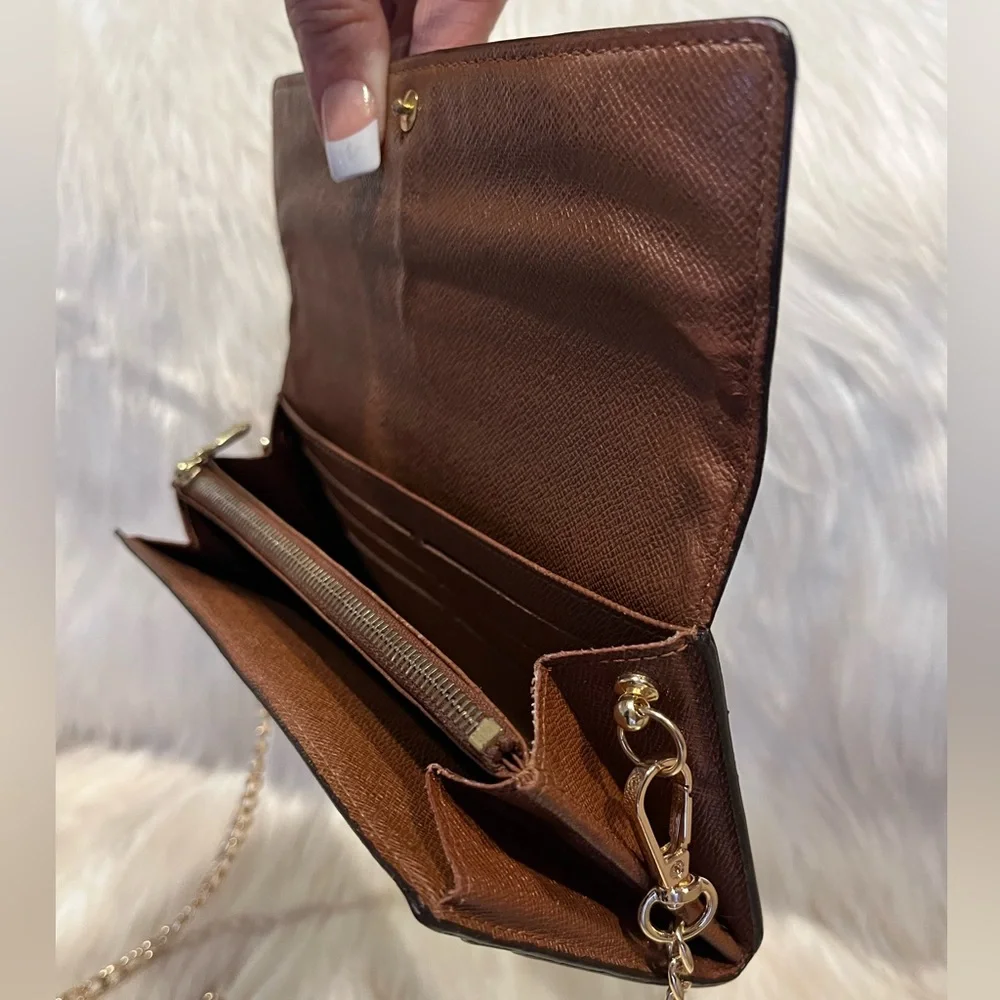 Louis Vuitton Brown Monogram Chain Shoulder Bag with Gold Hardware